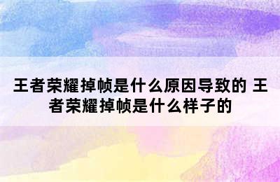 王者荣耀掉帧是什么原因导致的 王者荣耀掉帧是什么样子的